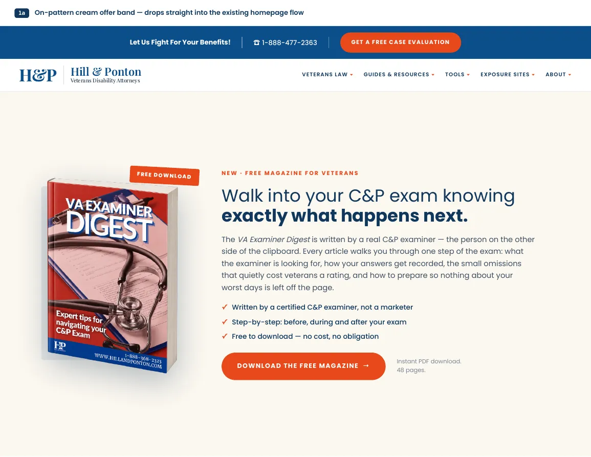 VA Examiner Digest landing page concept