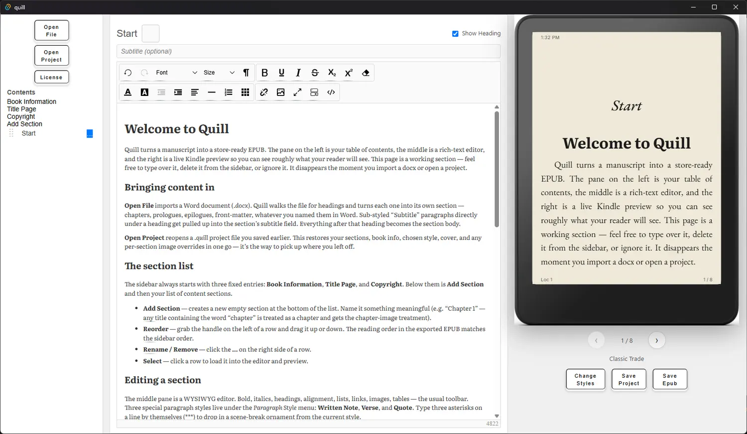 Preview of Quill for Windows
