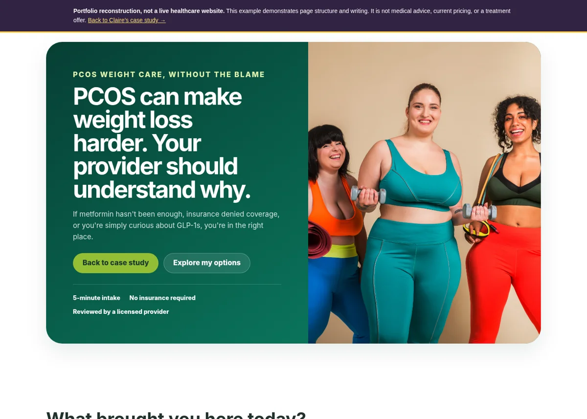 Patient education landing-page reconstruction, shown as a portfolio prototype