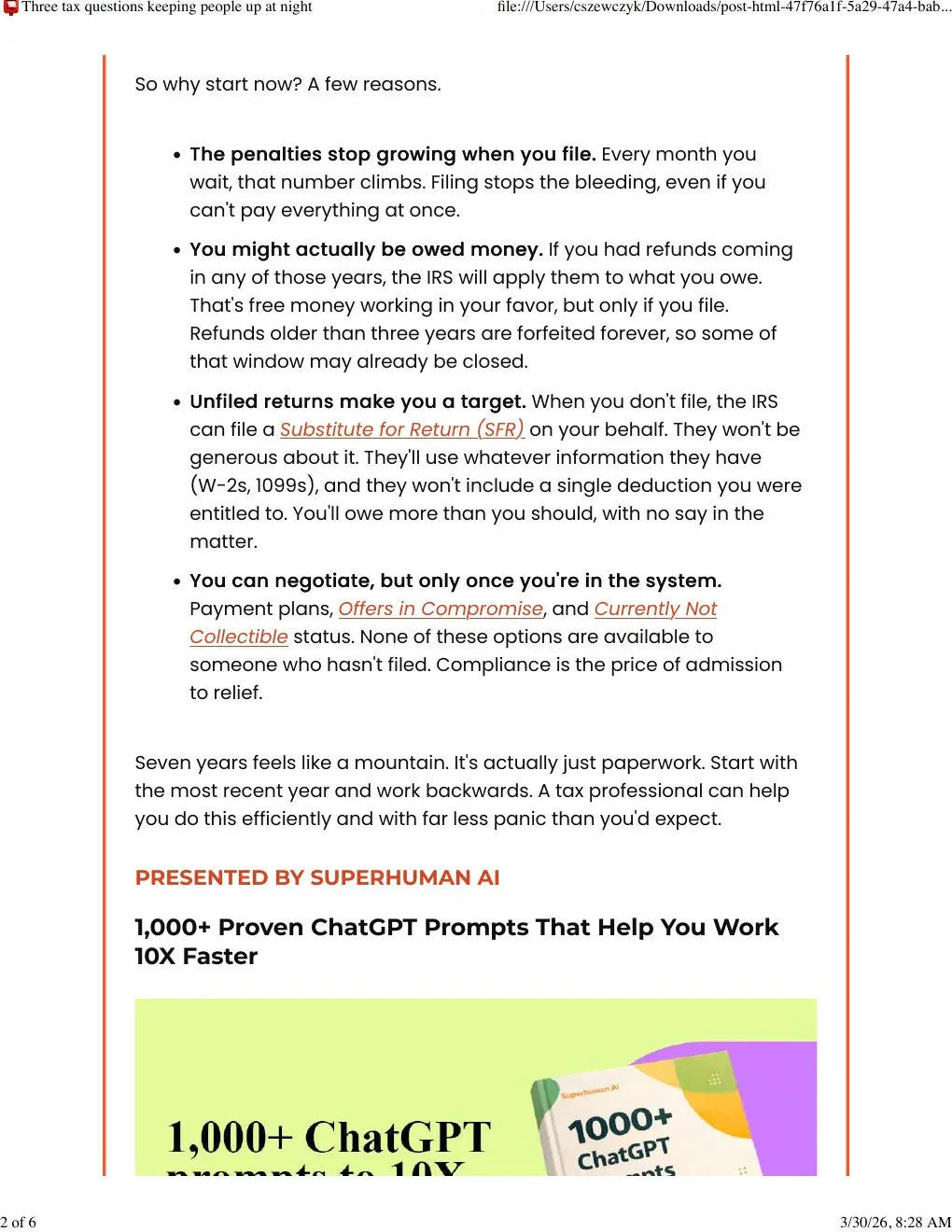 Second page of Three tax questions keeping people up at night