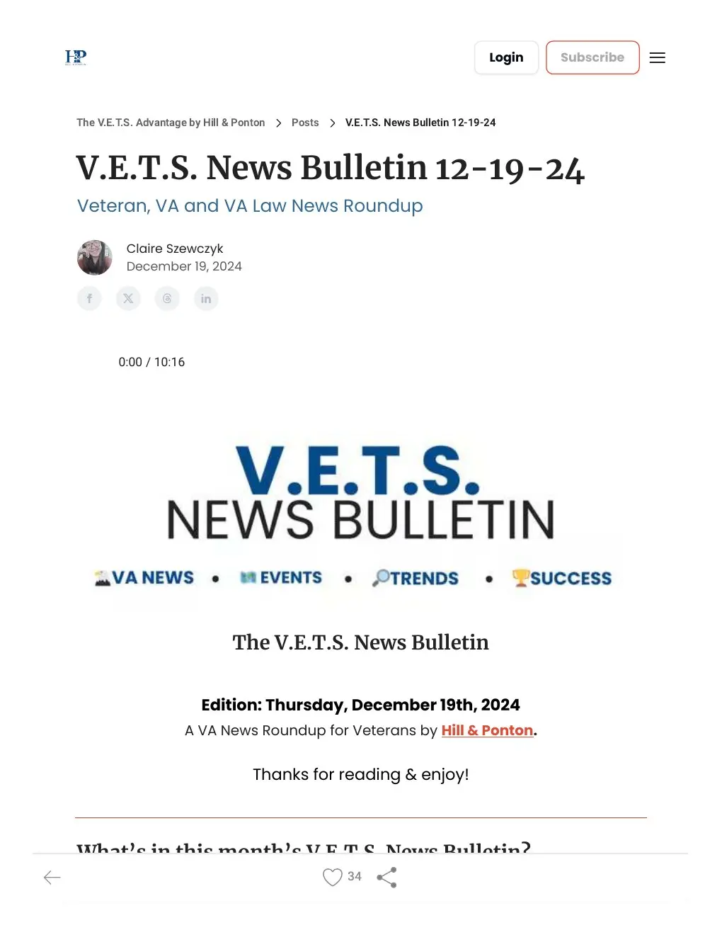 First page of V.E.T.S. News Bulletin