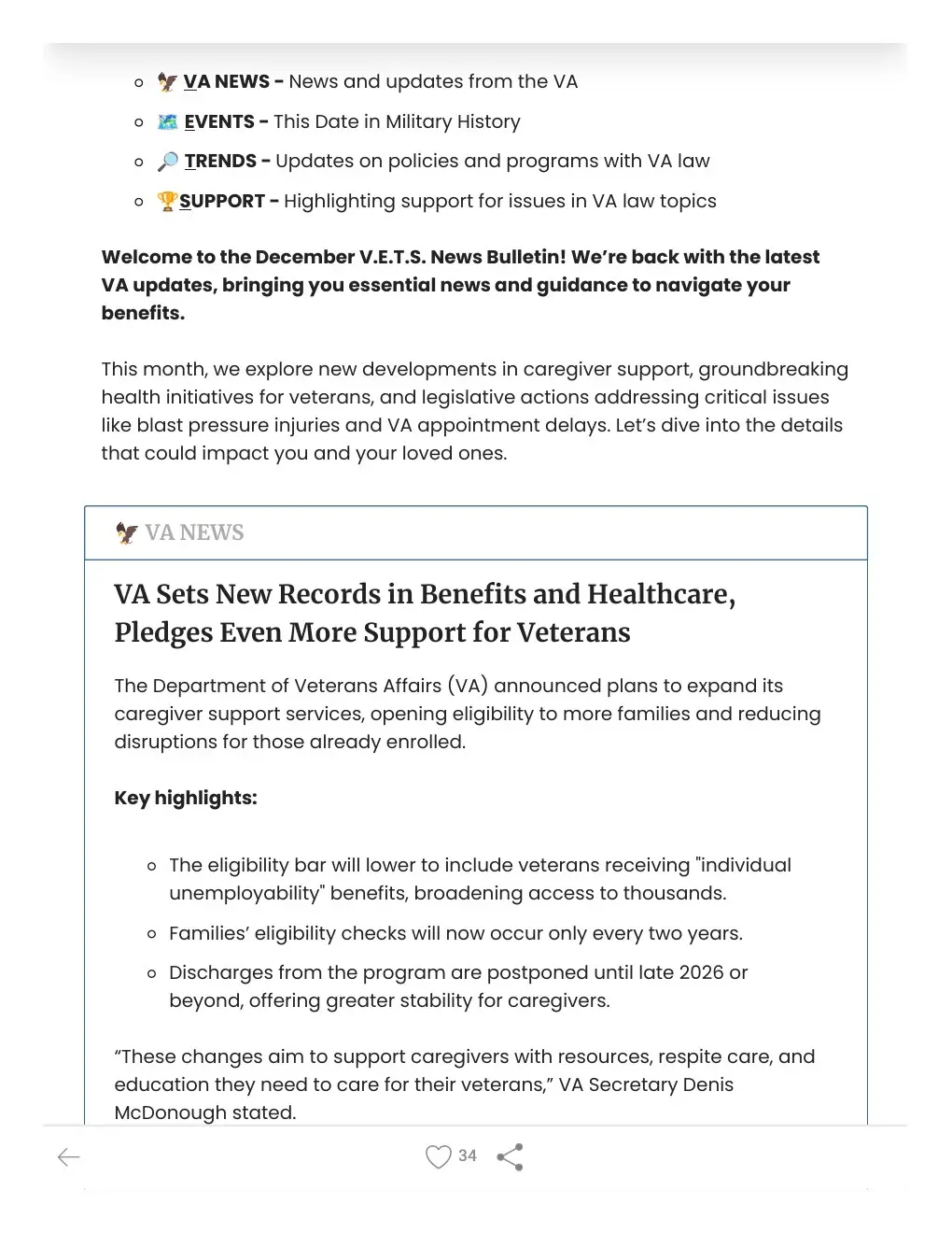 Second page of V.E.T.S. News Bulletin