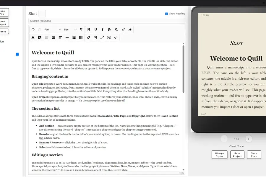 Preview of Quill for Windows