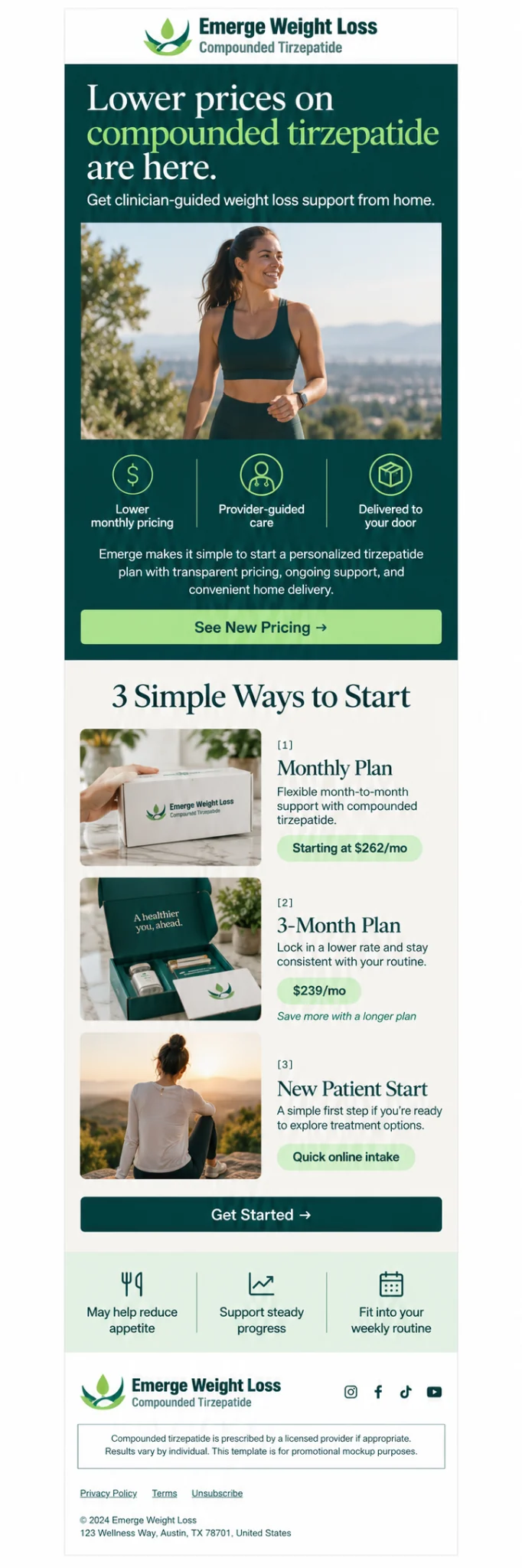 Emerge Weight Loss promotional pricing email design